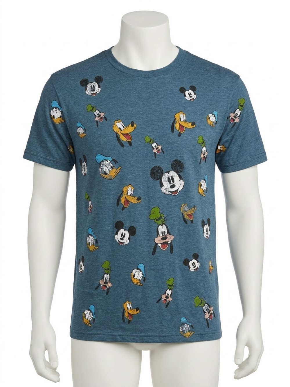 Disney Men's Heather Blue All-Over Mickey & Friends Graphic Tee